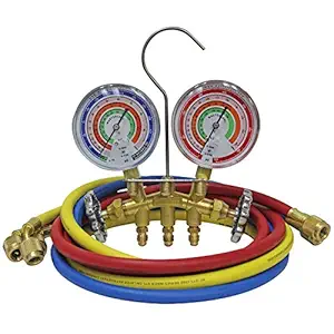 Mastercool 59161 Brass R410A, R22, R404A 2-Way Manifold Set with 3-1/8" Gauges, 3-60" Hoses